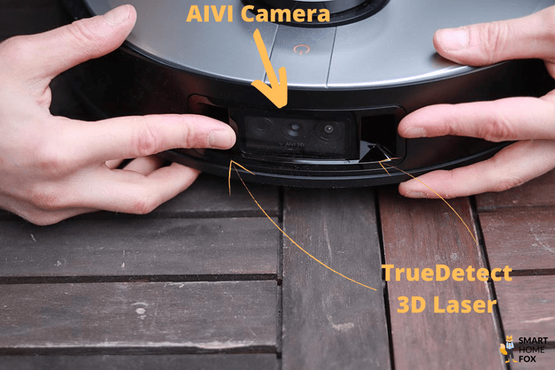 AIVI Kamera und TrueDetect 3D Laser des ECOVACS DEEBOT T20 OMNI sind zu sehen.